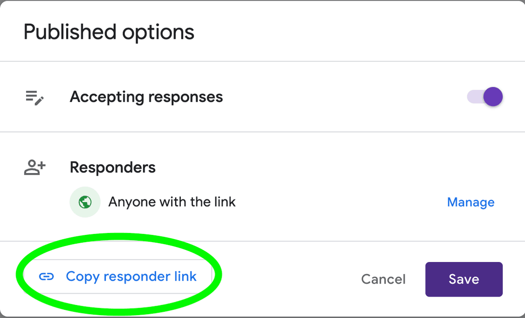 Copy Google Form share link button